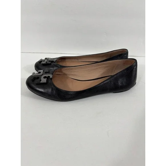Tory Burch Black Lowell Leather Ballet Flats Embellished Logo Size 7 M - Picture 7 of 16